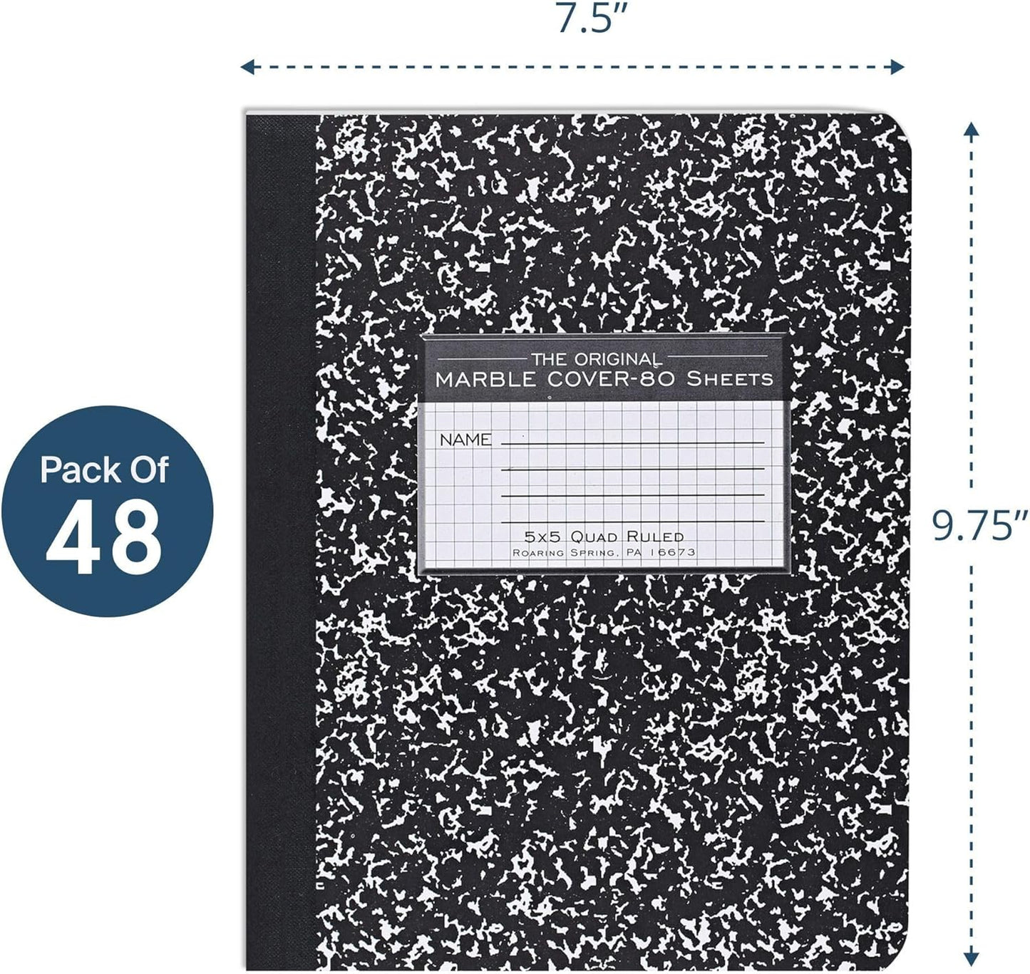 ROARING SPRING Hard Cover Composition Notebook, 4 Pack, Blue Marble Comp Book, 9.75″ x 7.5″, Unruled Blank Paper, 100 Sheets (200 Pages), Made in USA