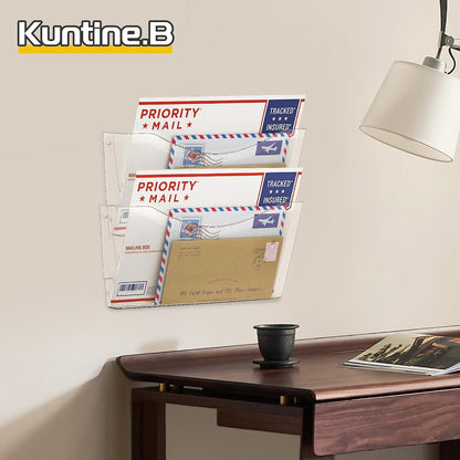 Kuntine.B 3 Pack Clear Single Pocket File Holder Hanging Wall Organizer, Wall Mount Mails Magazines Organizer for Office and Home
