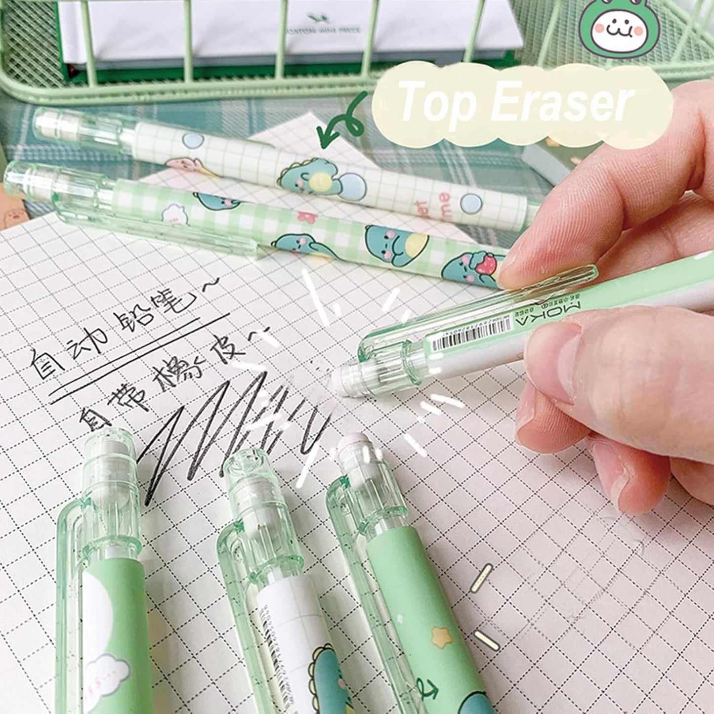 MOZXIRZ 4 Pcs Cute Mechanical Pencils with Top Eraser 0.5mm Cartoon Space Mechanical Pencil School Pencil for Women (6pcs Space)