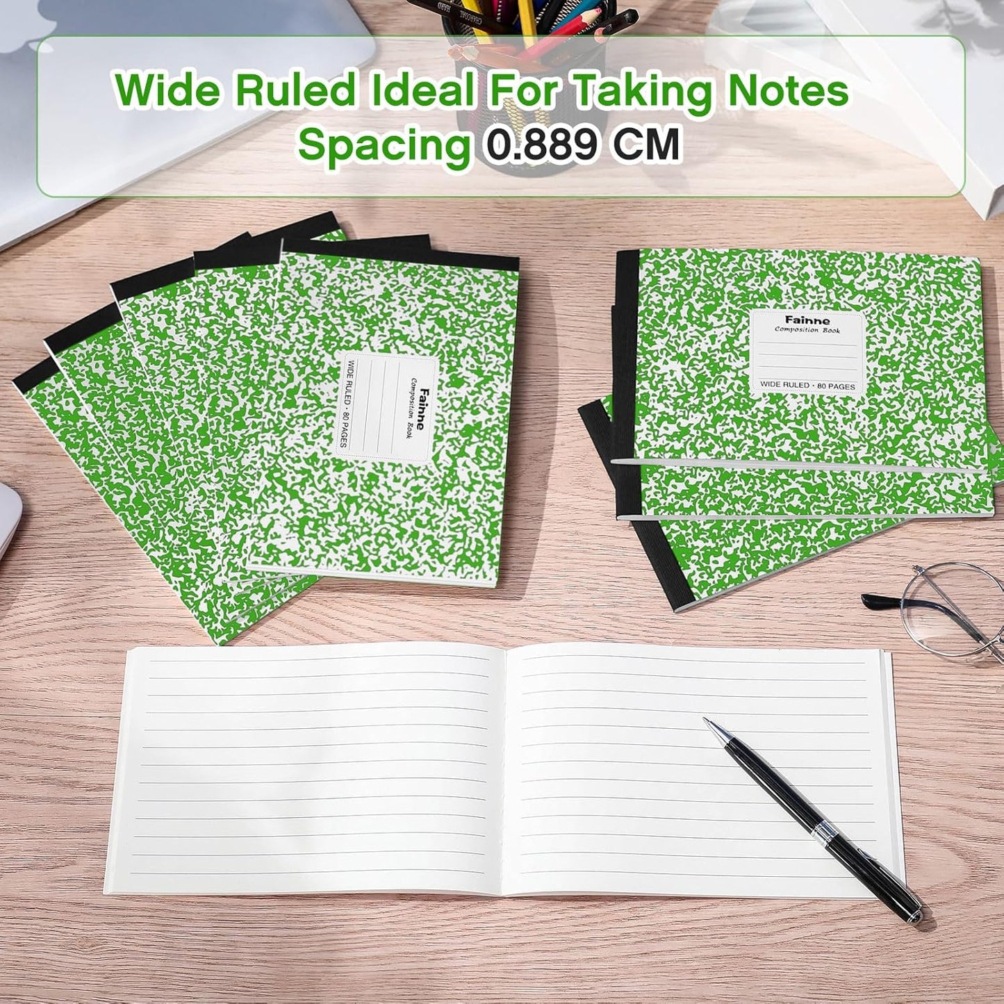 Fainne 20 Pieces Composition Notebooks 80 Pages Half Size Wide Ruled 4-7/8 x 7-1/2" Composition Books 11/32" Spacing Assorted Primary Covers Bulk(Green,Snowflake)