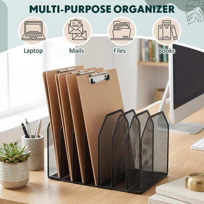 Sliner Clipboard Holder, Metal Clipboard Organizer, 7 Slot Desk File Organizer Storage Rack for Home, Office, Classroom Storage Organization Supplies, Black