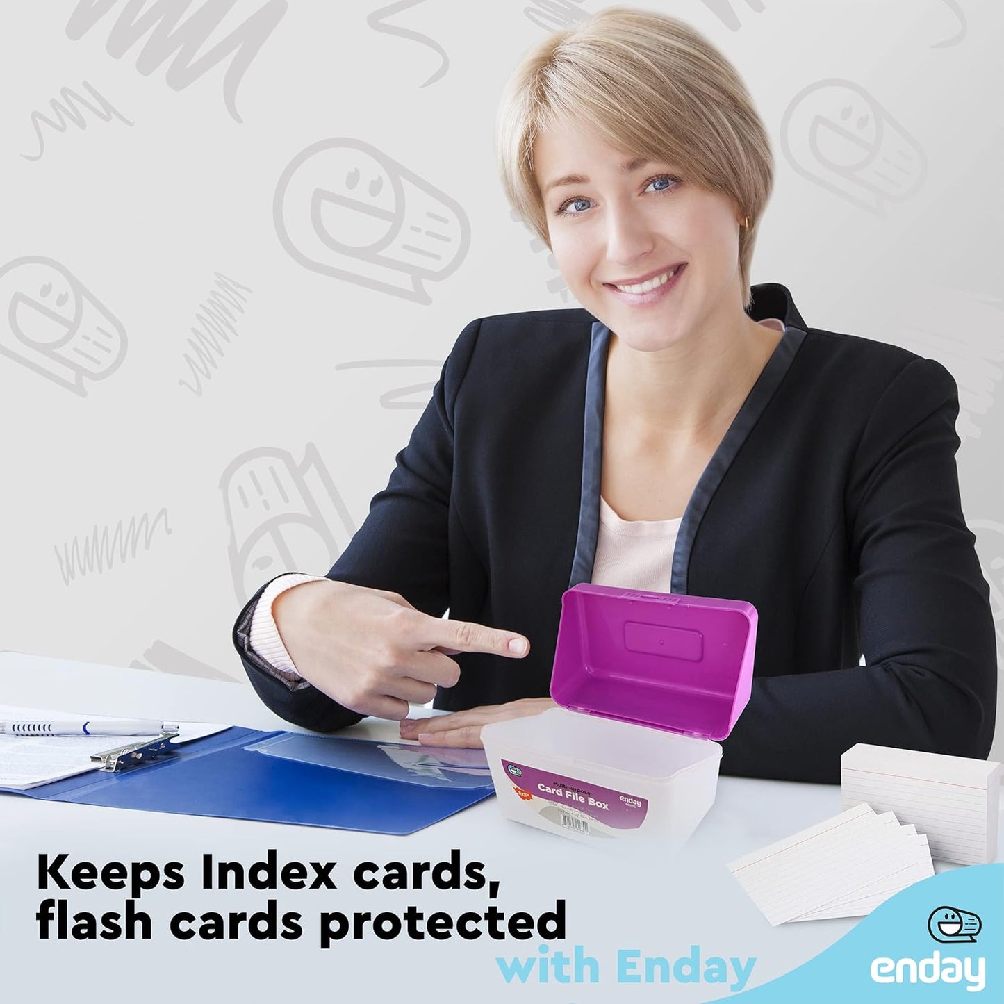 Enday Index Card Holder Pink, 3x5 Note Flash Card Organizer Case, Index Card File w/flip top, Notecard Recipe, Holder, Holds 250 Cards, Also Available in Purple, Red, Green, Blue, Grey (1 PC)