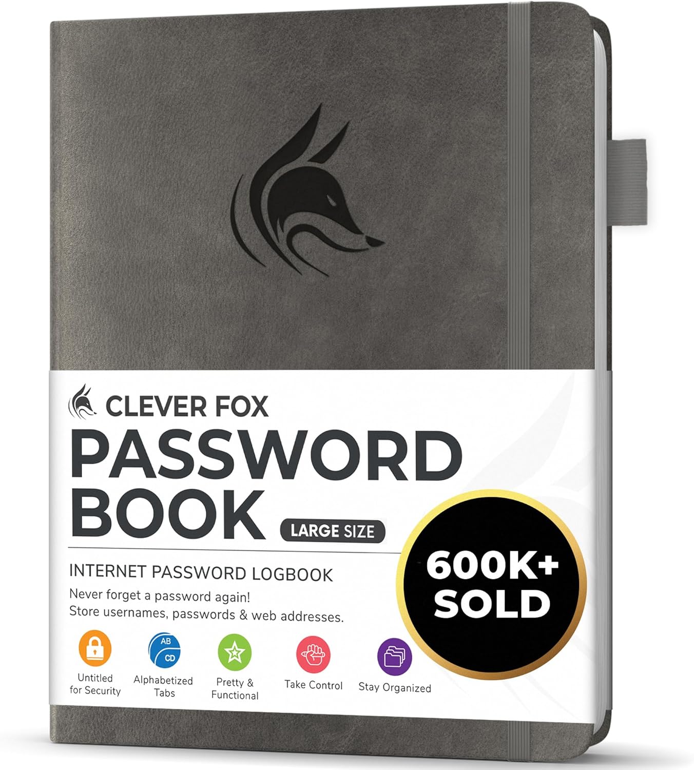 Clever Fox Password Book with alphabetical tabs. Internet Address Organizer Logbook. Small Pocket Password Keeper for Website Logins (Orange)