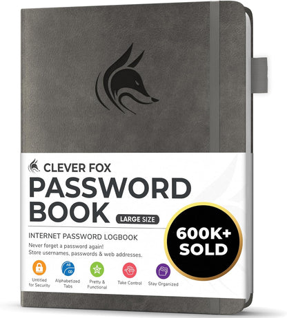 Clever Fox Password Book with alphabetical tabs. Internet Address Organizer Logbook. Small Pocket Password Keeper for Website Logins (Orange)