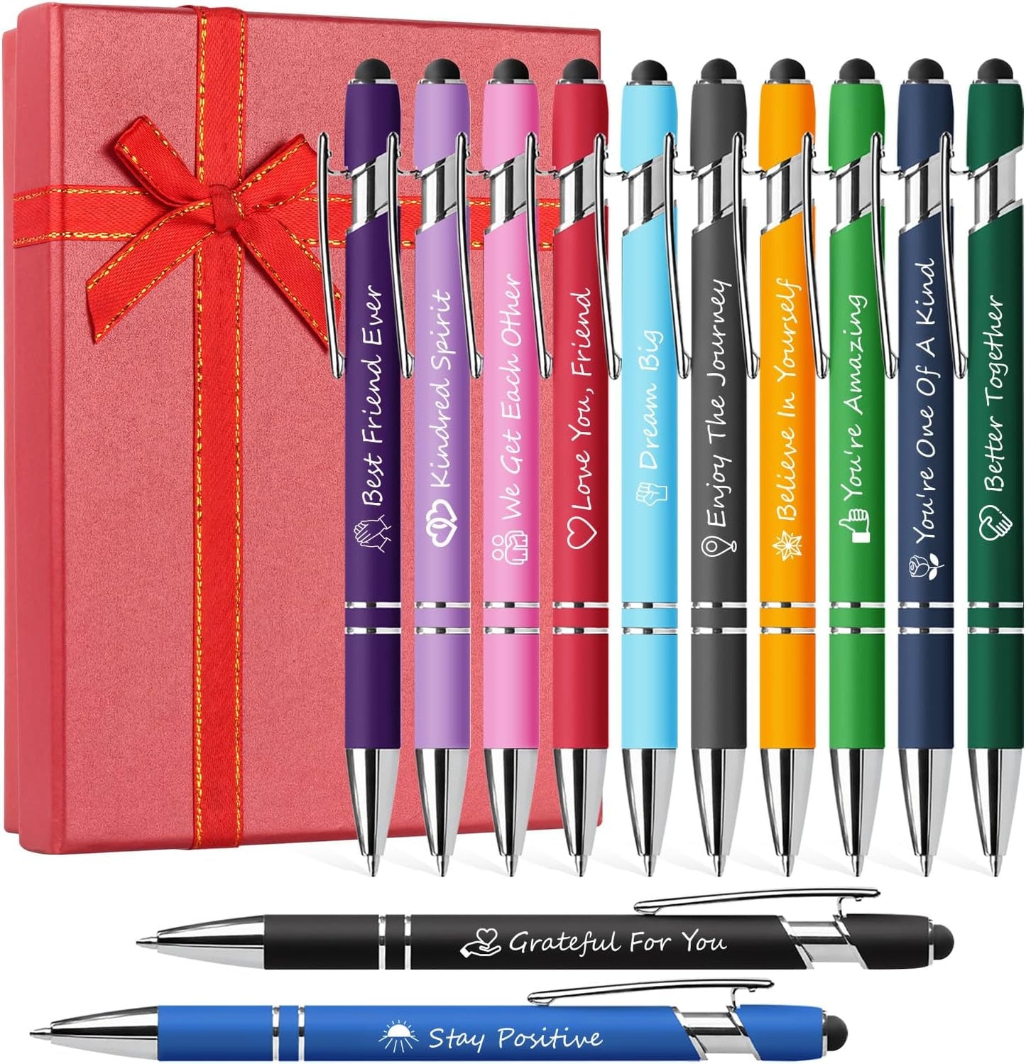 Father's Day Pen Set Gift Box - 12 Pack Black Ink Ballpoint Pens with Inspirational Quotes Fun Novelty Pens Perfect Birthday Retirement Gift for Dad Papa Father