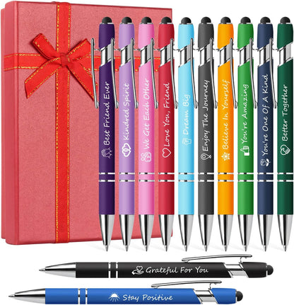 Father's Day Pen Set Gift Box - 12 Pack Black Ink Ballpoint Pens with Inspirational Quotes Fun Novelty Pens Perfect Birthday Retirement Gift for Dad Papa Father