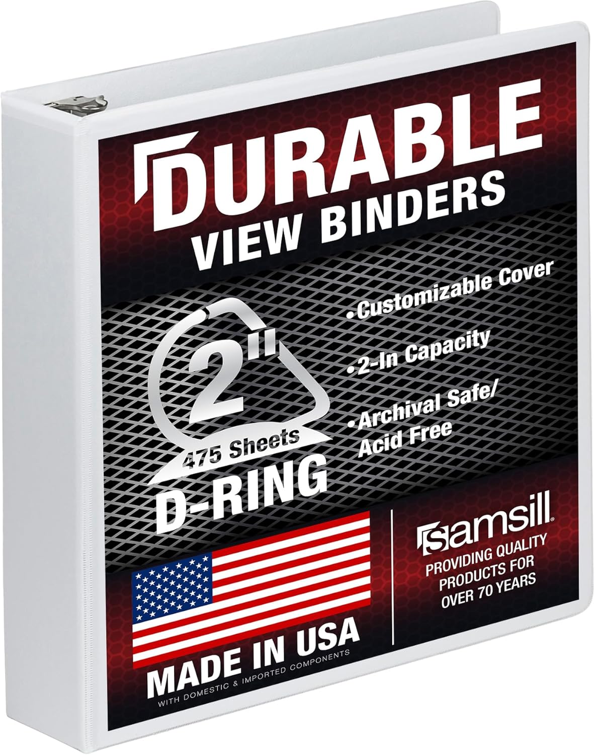 Samsill Durable 4 inch 3 Ring Binder, D Ring Binder, 100% Recycled Chipboard, Black, 2 Pack