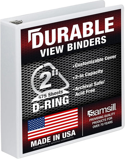 Samsill Durable 4 inch 3 Ring Binder, D Ring Binder, 100% Recycled Chipboard, Black, 2 Pack