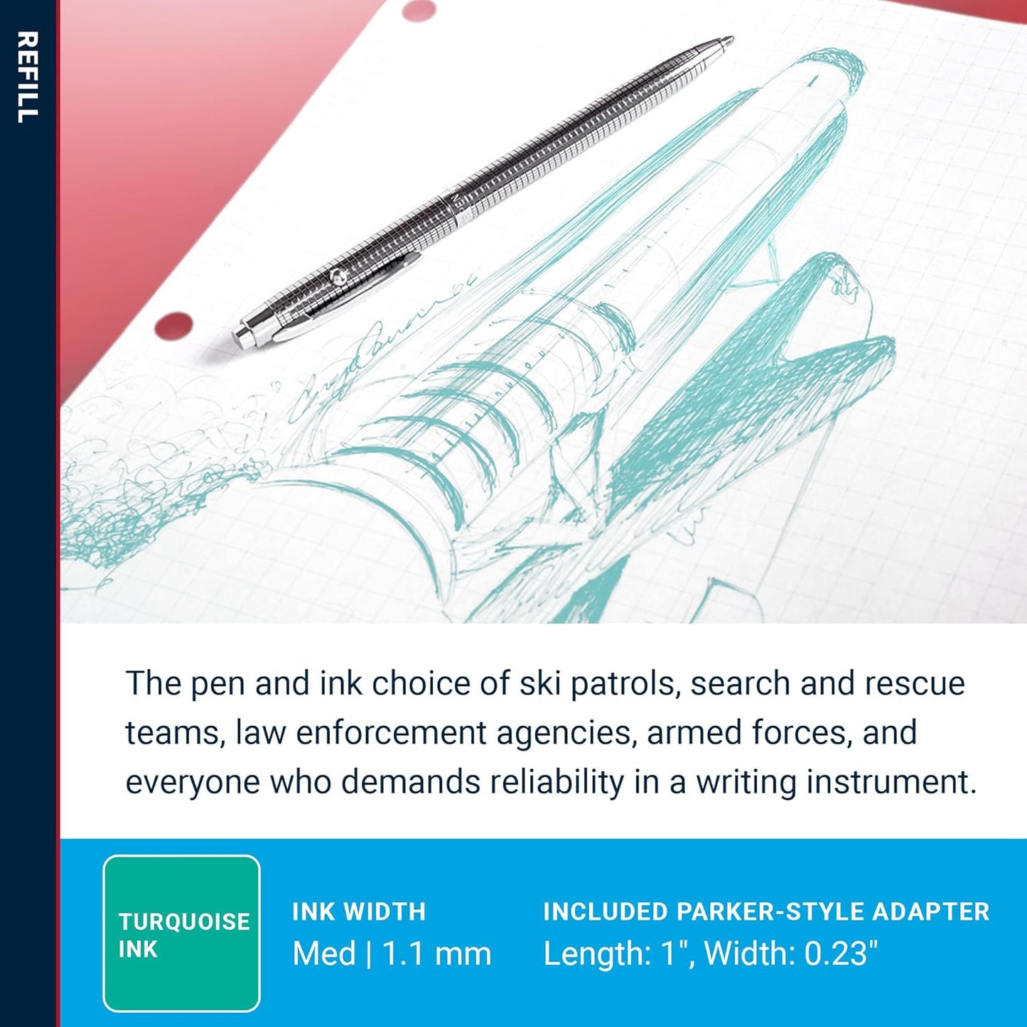 Fisher Space Pen Medium Point Pressurized Cartridge Refill, Silver Ink, 1 Pack