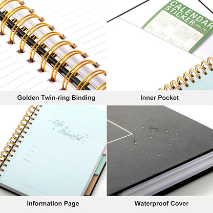 Hardcover Spiral Notebook with Tabs 8"x10" Large Spiral Lined Journals for Women with Dividers 240 Pages College Ruled Composition Notebook 5 Subject Notebook for Work, Back to School, Gifts, Purple