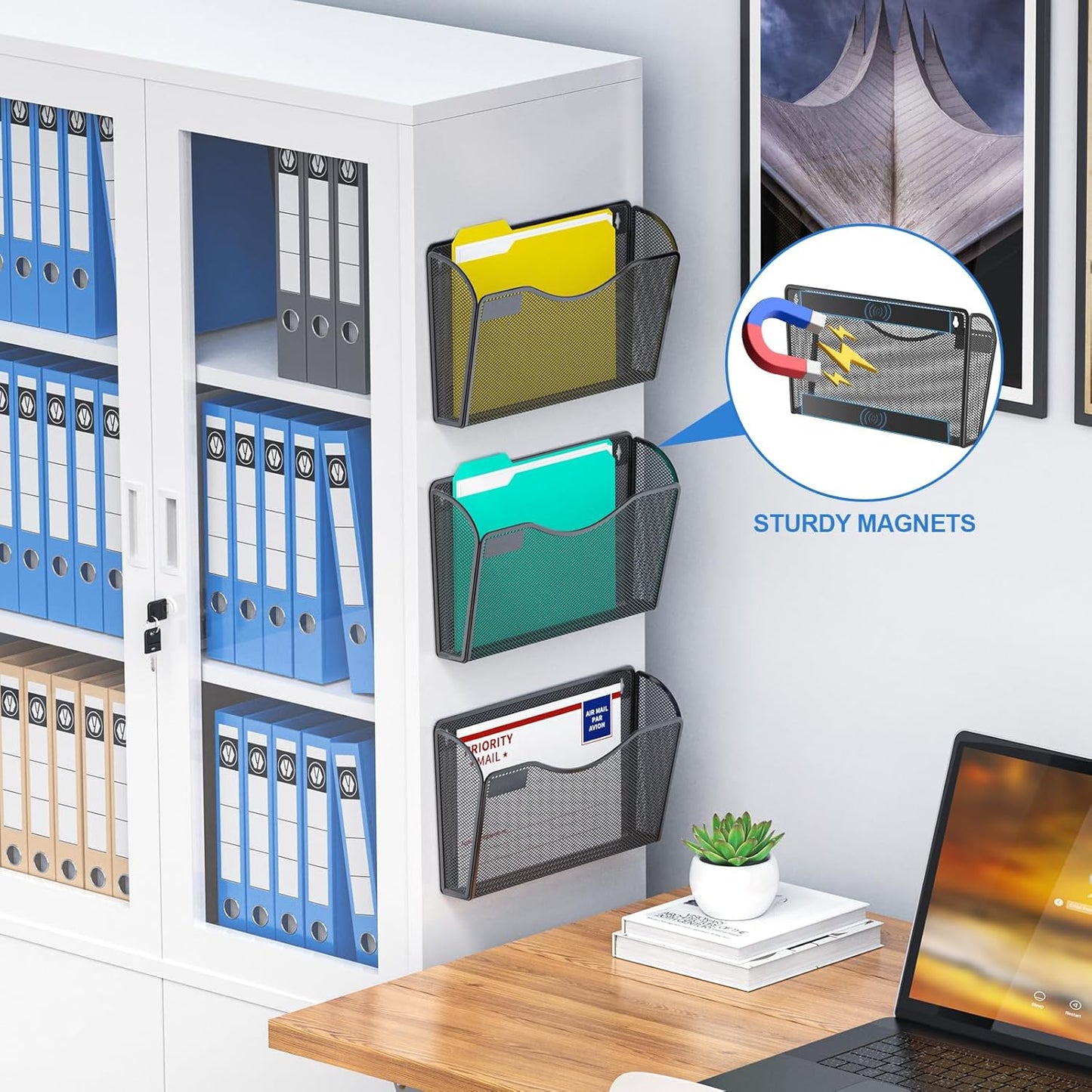 samstar 6 Pack Mesh Wall Mounted File Holder Metal Wall File Pocket Mail Organizer for Office/Home(with Label Panel)
