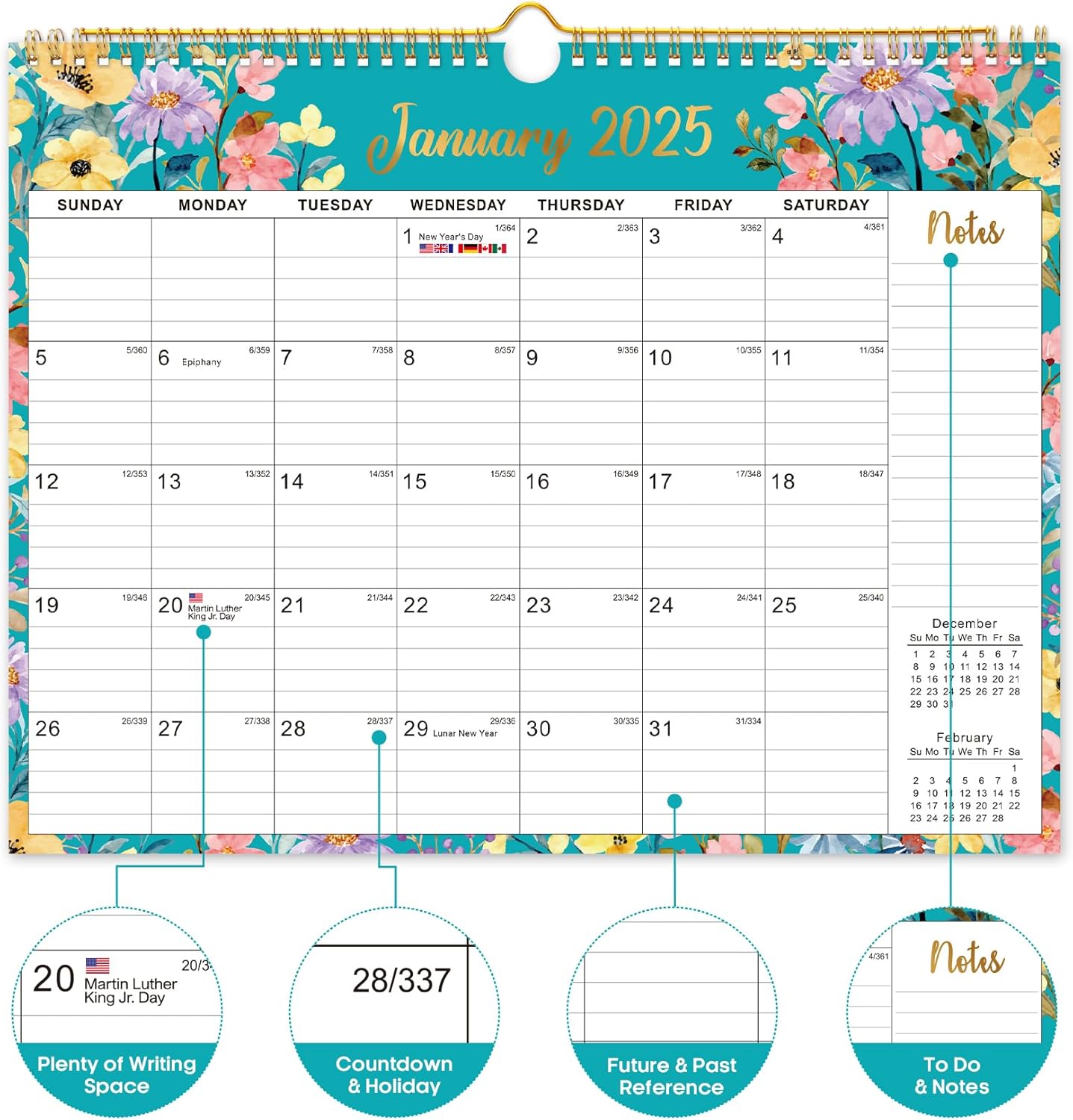Calendar 2026-2027, Monthly Wall Calendar Runs Until June 2027, 11.5" x 14.8", Spiral Binding Hanging Wall Calendar, Perfect for Home or Office,Floral