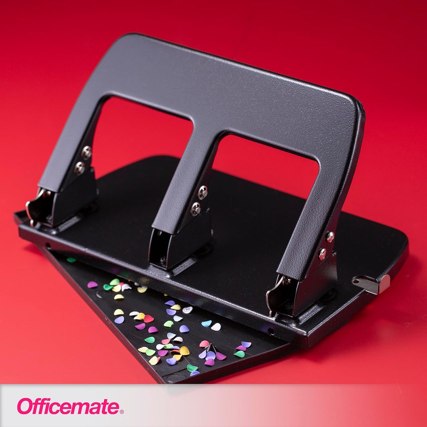 Officemate 3-Hole Punch, Medium Duty, 30-Sheet Capacity, Ergonomic Handles, Adjustable Paper Guide, Durable Metal Base, Black