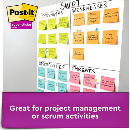 Post-it Super Sticky Notes, 3 Sticky Note Pads, 3 x 3 in., School Supplies, Office Products, Sticky Notes for Vertical Surfaces, Monitors, Walls and Windows, Supernova Neons Collection