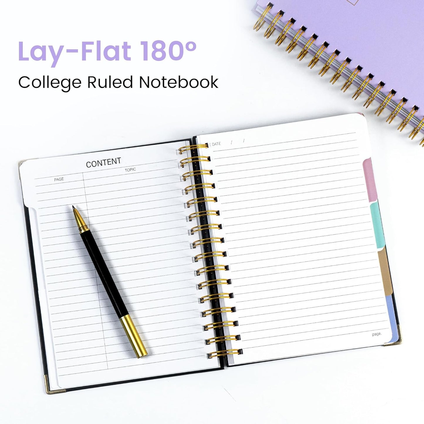 Hardcover Spiral Notebook with Tabs 8"x10" Large Spiral Lined Journals for Women with Dividers 240 Pages College Ruled Composition Notebook 5 Subject Notebook for Work, Back to School, Gifts, Purple