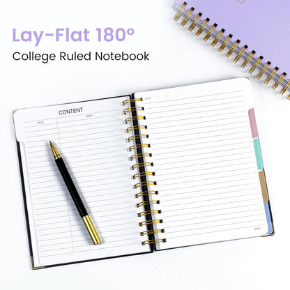 Hardcover Spiral Notebook with Tabs 8"x10" Large Spiral Lined Journals for Women with Dividers 240 Pages College Ruled Composition Notebook 5 Subject Notebook for Work, Back to School, Gifts, Purple