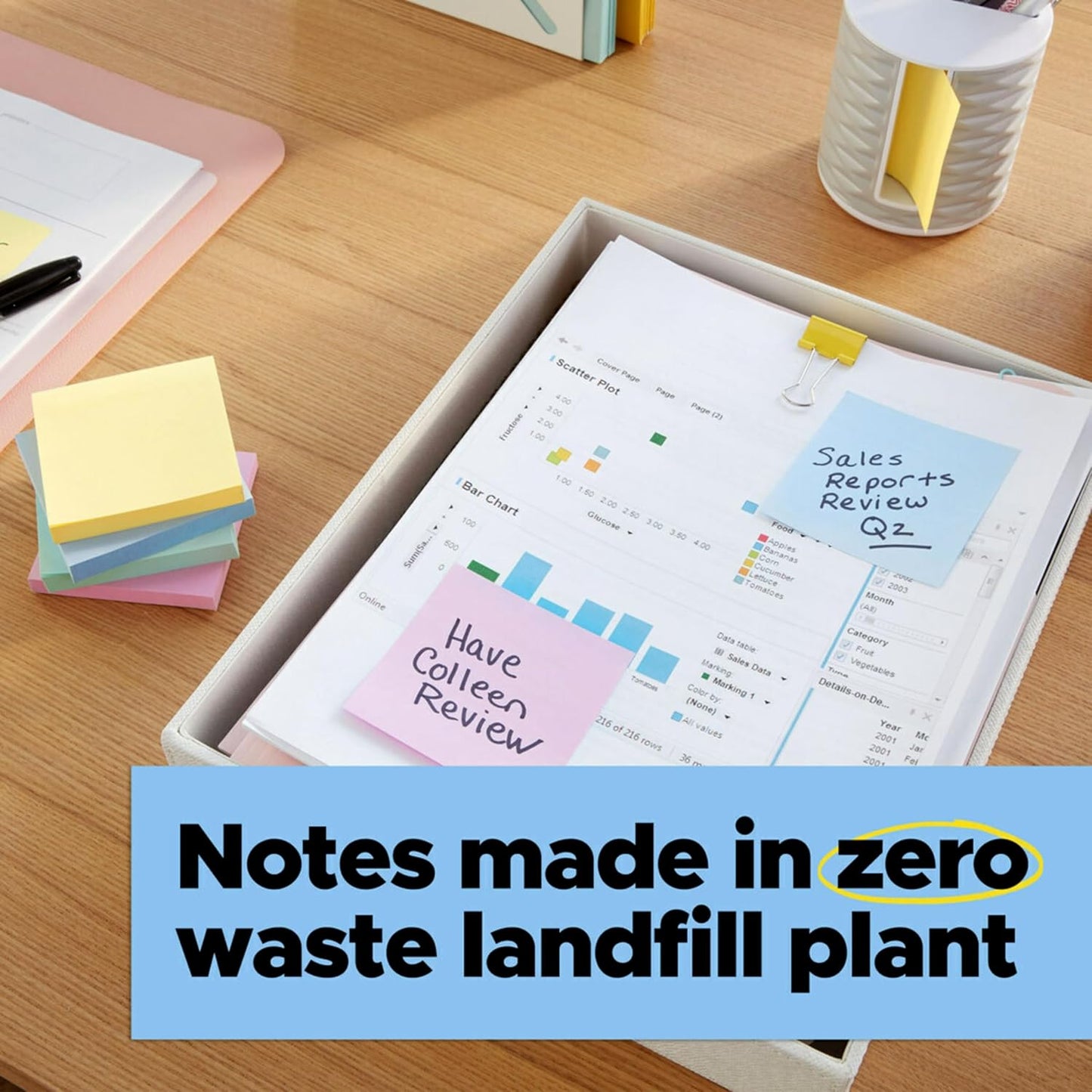 Post-it 100% Recycled Paper Super Sticky Notes, Lined, 4 in. x 6 in., 4 Pads, 45 Sheets per Pad, Wanderlust Pastels, School Supplies and Office Products
