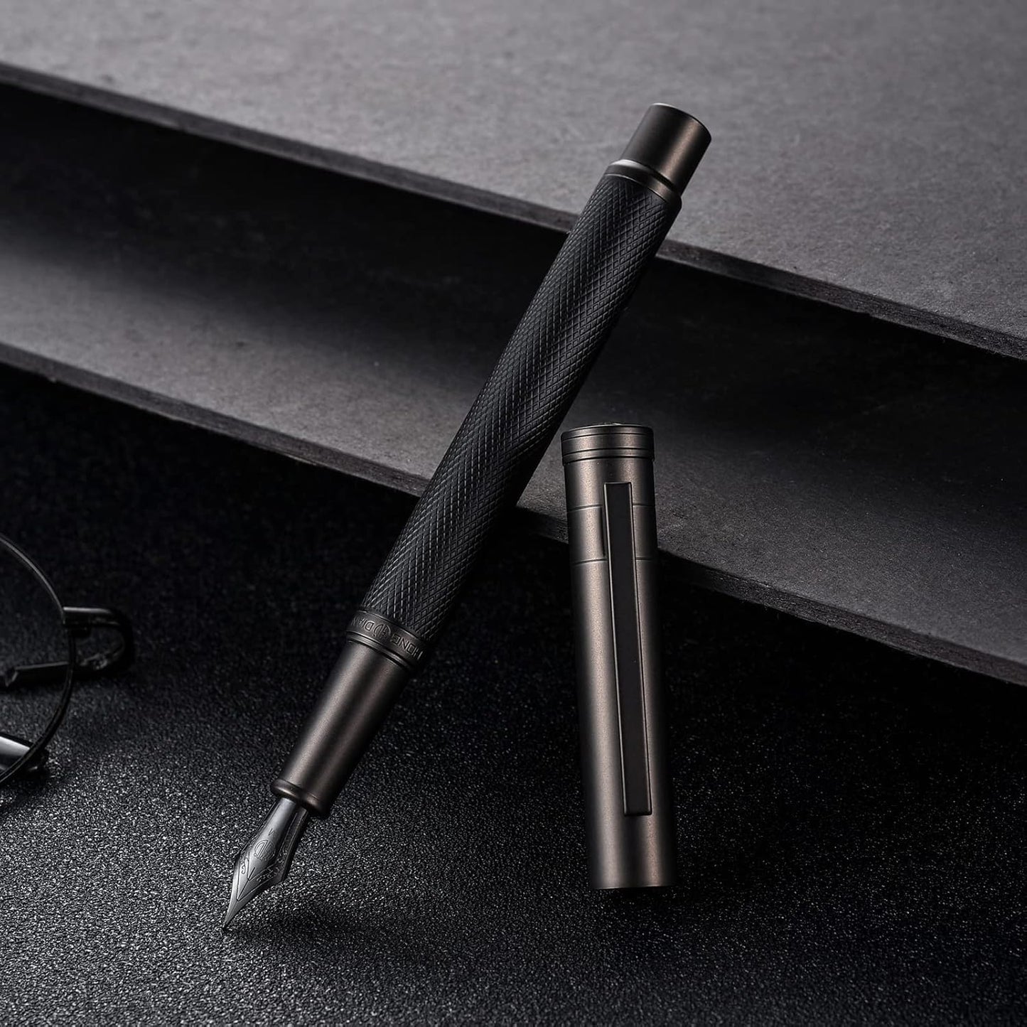 Hongdian Matte Black Forest Rollerball Pen with Schmidt Black Ink Refill, Classic Design with Metal Case for Business Signature