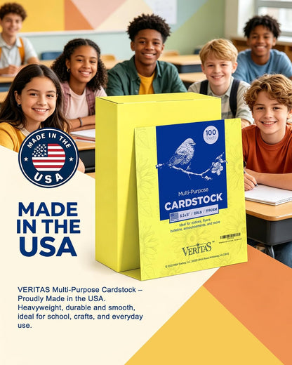 Veritas White Cardstock 8.5 x 11”, 110LB Index/199GSM Heavyweight Card Stock, 100 Sheets, Thick Cardstock Printer Paper for Copy, Printing, Art Projects, Invitations, Made In USA
