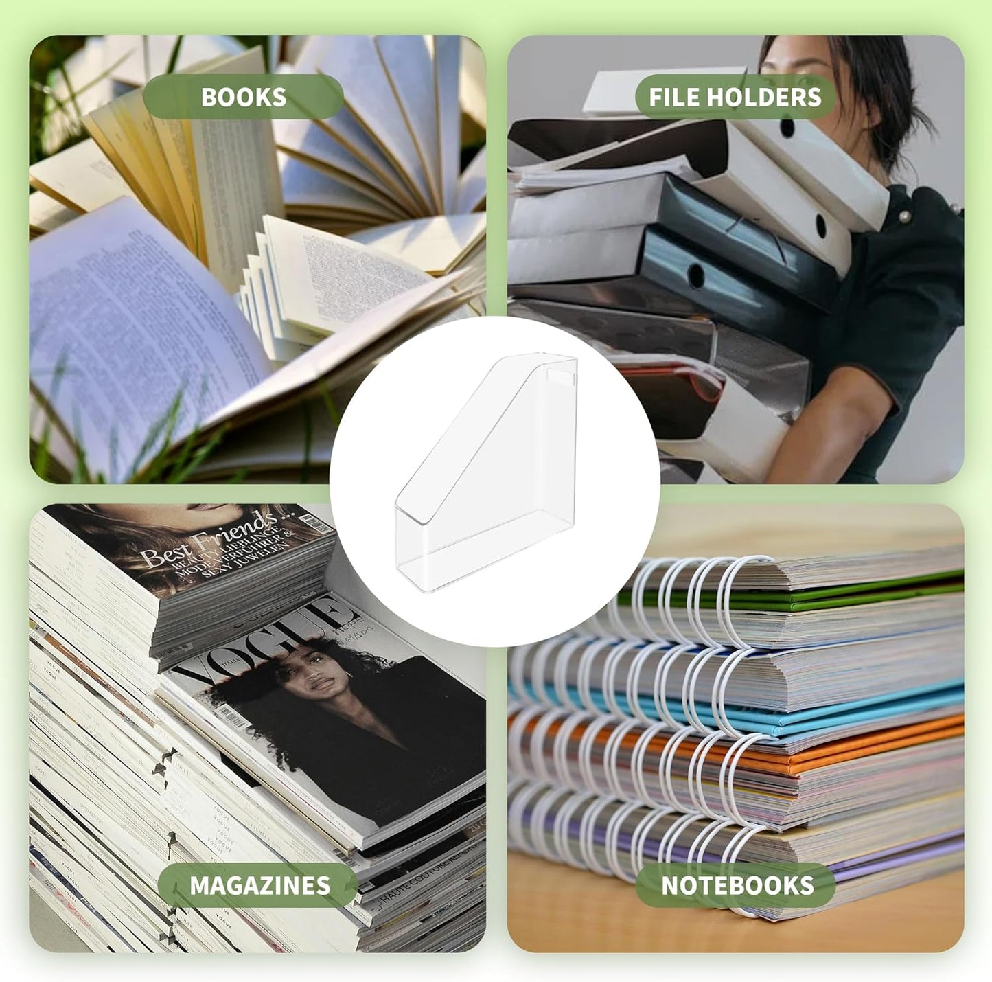 2 Pcs Acrylic Magazine File Holder Clear Plastic Magazine Holder with Handle, Slim Vertical Magazine Storage Organizer Binder Organizer for Desk