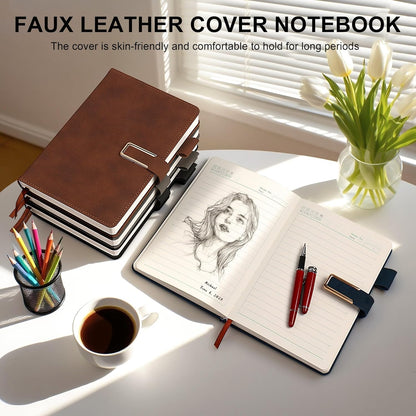 Hardcover Lined Notebook Journal for Women & Men,256 Pages 5.7 x 8.3 inches,A5 Ruled Notebooks Magnetic Closure Leather Journal,Daily for Work,Meeting,Travel,Writing,School and Note Taking (Gray)