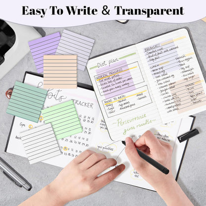 3x3 Inch Transparent Sticky Notes 300 Sheets, Clear Translucent Lined Self-Adhesive Memo Repositionable Reminder Pad for Office, College Students, Planners, Journals, School Supplies (Purple)
