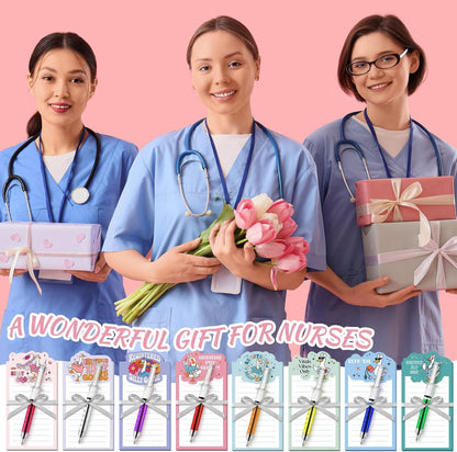 Laumoi 8 Set Funny Nurse Notepad with Pen 2026 Nurse Week Gift Bulk Nursing Sticky Note Die Appreciation Memo Pad with Syringe Ballpoint Pen for Medical Assistant Rn Cna Lrn (Novel, Bright Color)