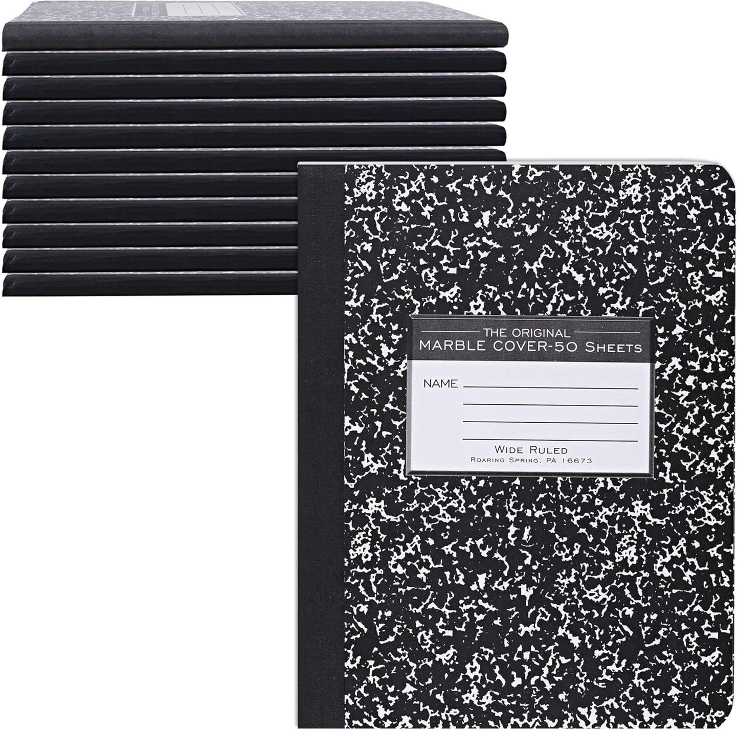 ROARING SPRING Hard Cover Composition Notebook, 4 Pack, Blue Marble Comp Book, 9.75″ x 7.5″, Unruled Blank Paper, 100 Sheets (200 Pages), Made in USA