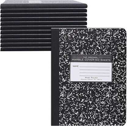 ROARING SPRING Hard Cover Composition Notebook, 4 Pack, Blue Marble Comp Book, 9.75″ x 7.5″, Unruled Blank Paper, 100 Sheets (200 Pages), Made in USA