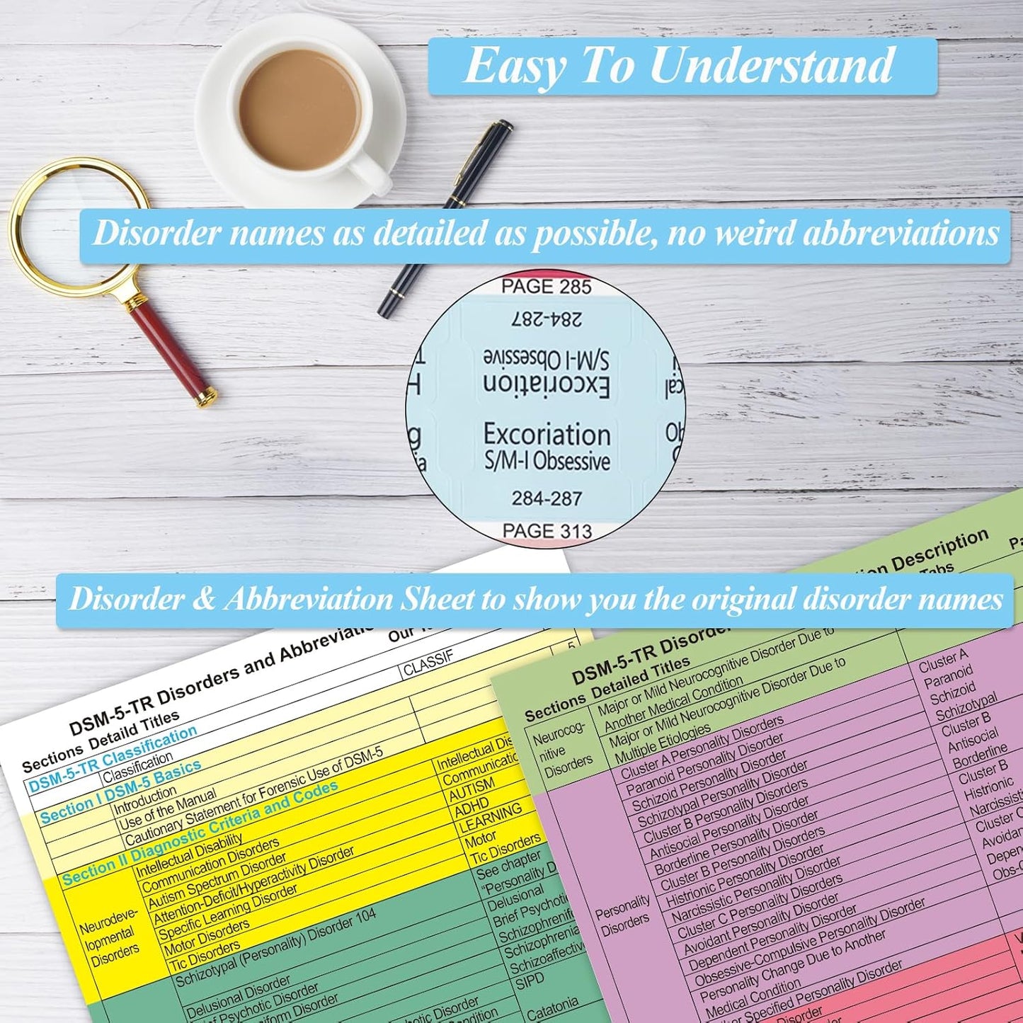 Index Tabs for DSM-5, Color-Coded and Laminated, with 11 Blank Tabs, Alignment Guide and Inspirational Bookmark Included, Tear-Resistant & Waterproof