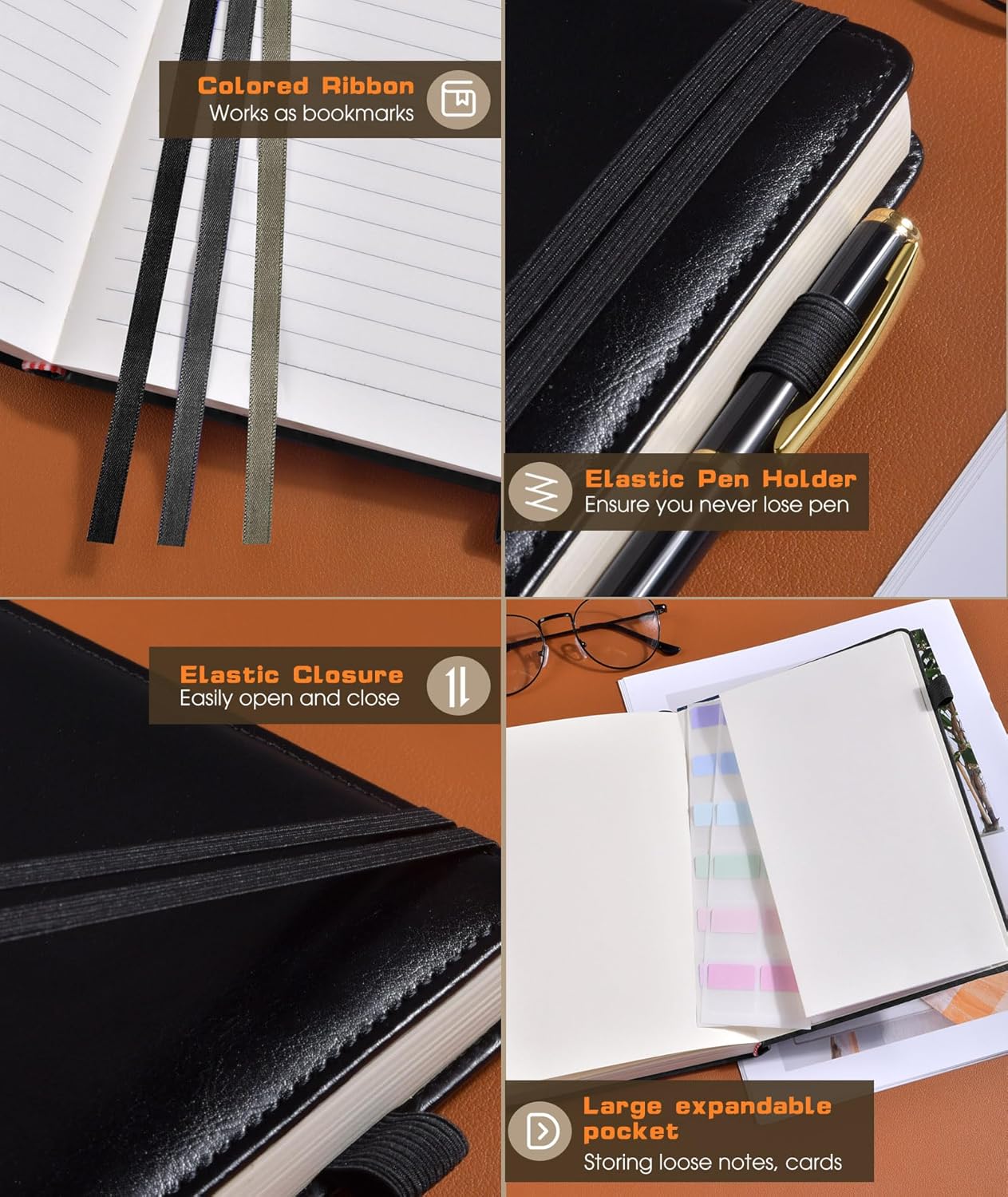 Lined Journal Notebook for Women Men, 256 Numbered Pages Hardcover Leather Journals for Writing, A5 Journaling Notebooks, College Ruled Journal for Business Work School Note Taking 5.75" x 8.38" Brown