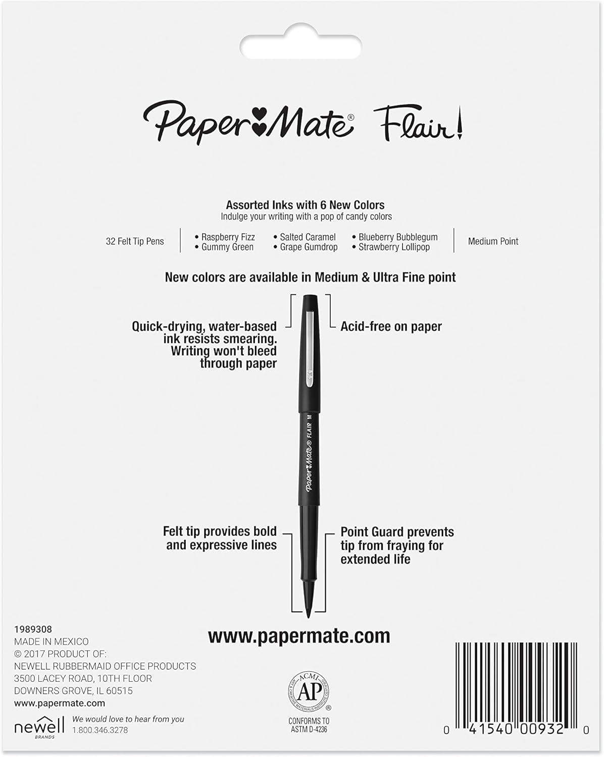 Paper Mate Flair Felt Tip Pens, Medium Point (0.7mm), Limited Edition Candy Pop Pack, 6 Count