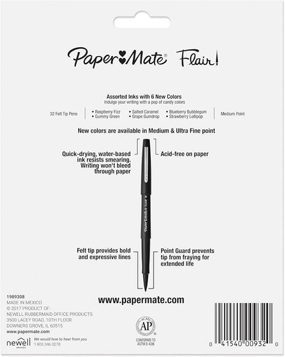 Paper Mate Flair Felt Tip Pens, Medium Point (0.7mm), Limited Edition Candy Pop Pack, 6 Count