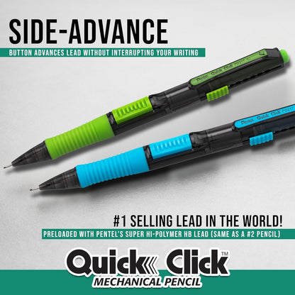 Pentel Quick Click POP Mechanical Pencil, (0.7mm), Includes Refill Lead and Erasers, Pack of 8 Pencils (PD217LEBP8)