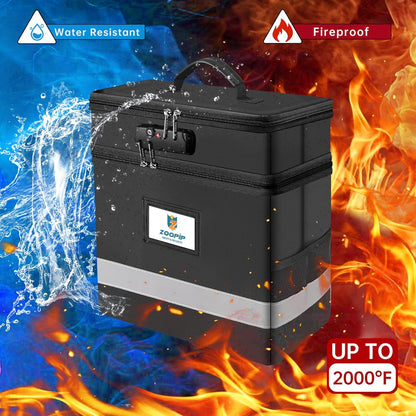 Fireproof File Box with Lock, Document Box Storage Organizer, Suitable for Hanging File Folders in Letter Size, Collapsible File Box, Reflective Strip for Fast Find (12.2"*6"*10.2, Black)