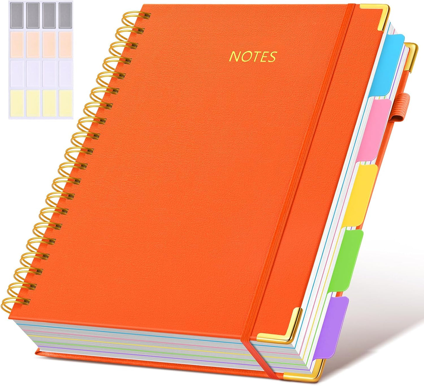 Hardcover Spiral Notebook Journal with Removable Dividers Tabs, 300 Pages Leather 5 Subject Notebook College Ruled, 8"x10" Large B5 Notebooks for Work School Note taking, Lined Journal for Women, Pink