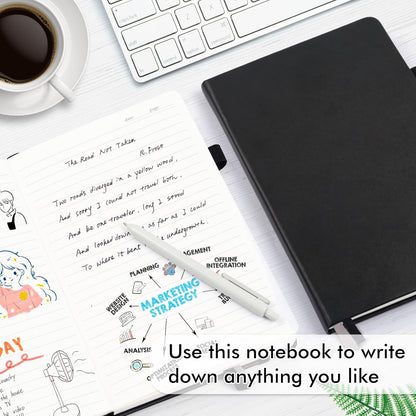 feela College Ruled Notebooks, 24 Pack Business Notebook Hardcover Lined Writing Journal with Pen Holder for Men Women Note Taking, with 24 Black Pens, 120 GSM, 5.1”x8.3”, A5, White