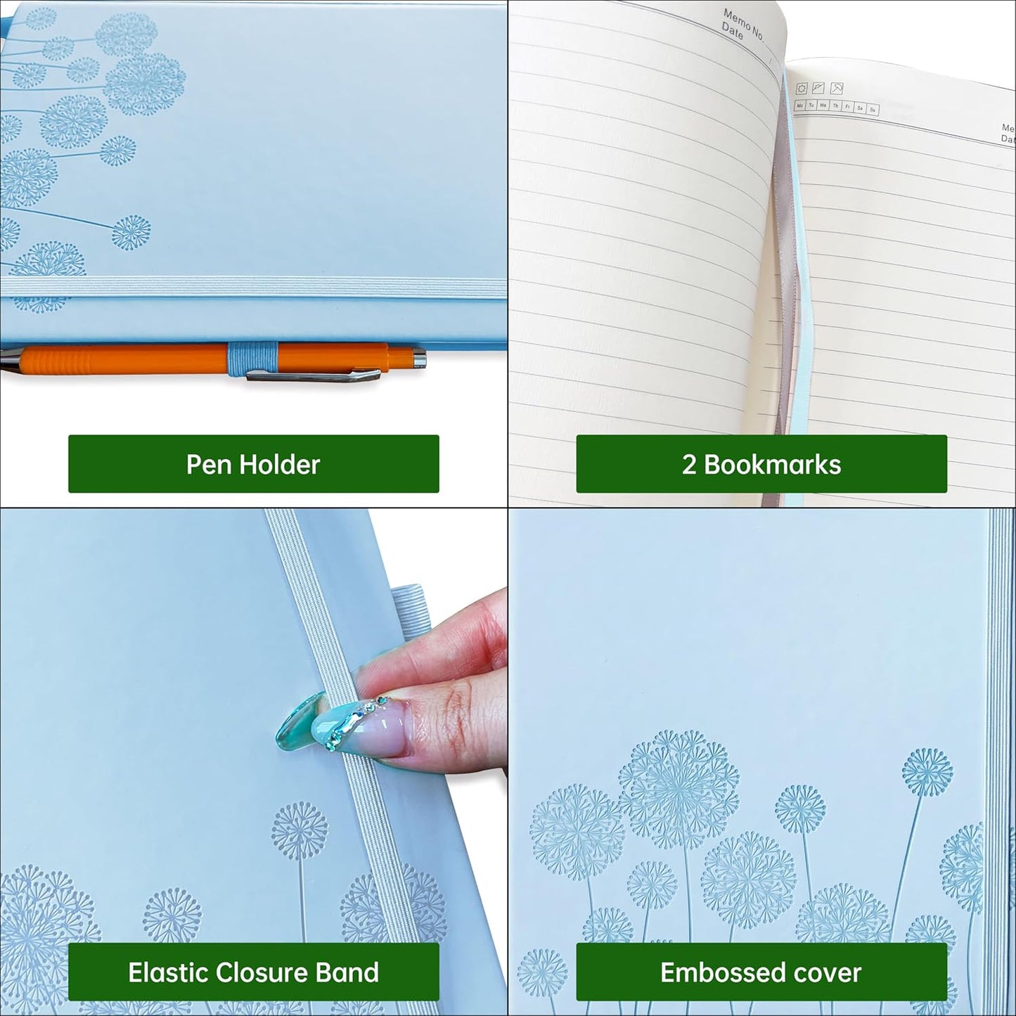 Notebook Journal for Women,A5 Hardcover Leather Journaling Notebooks for Work,200 Pages Travel Journal for Women Men with Pen Holder and Ribbon,5.78"×8.34"(Turquoise)