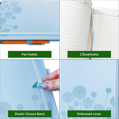 Notebook Journal for Women,A5 Hardcover Leather Journaling Notebooks for Work,200 Pages Travel Journal for Women Men with Pen Holder and Ribbon,5.78"×8.34"(Turquoise)