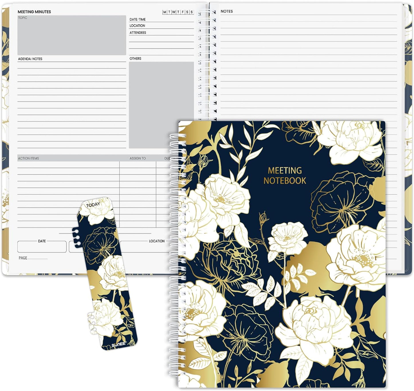 SUNEE Half Meeting Half Note - 7.5"x10" Professional Notebooks for Work - 160 Pages, B5 Size Project Planner, Spiral Meeting Agenda/Minutes Organizer for Women Men, Note Taking, Office & Business