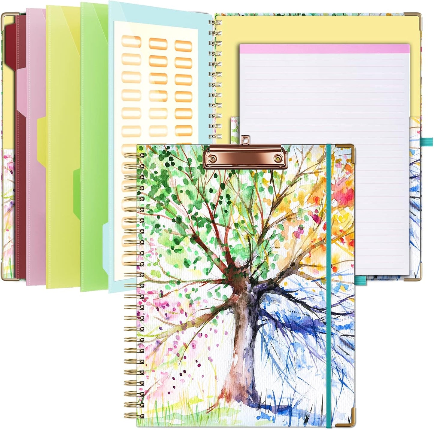 Ospelelf Clipboard with Storage 8.5 X 11，Padfolio Organizer, Spiral Portfolio Letter Size with Notepad, Pen Holder, 5 Extra Folder Divider Pages, Elastic Closure Nurse Office Essentials (Polka Dots)