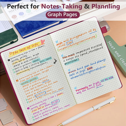 PERCUN Graph Paper Notebook, 160 Pages Grid Journal for women & men, A5 Hardcover Leather Graphing Notebook for School, Work, Travel, Note Taking 5.9”x8.5” (Black)