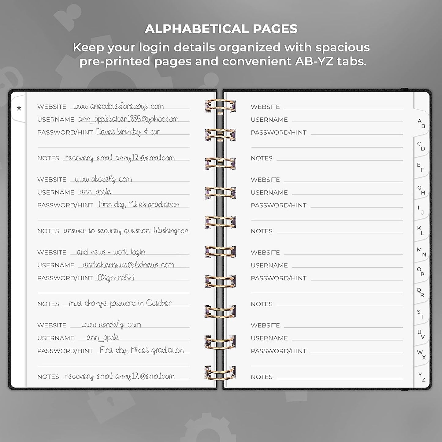 Clever Fox Password Book Spiral – Internet Address & Password Organizer with Laminated Alphabetical Tabs – Password Keeper Journal – Hardcover, Medium Size, 6.1x7.7” (Mystic Blue)