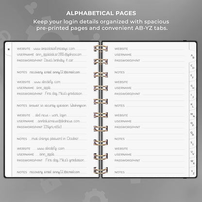 Clever Fox Password Book Spiral – Internet Address & Password Organizer with Laminated Alphabetical Tabs – Password Keeper Journal – Hardcover, Medium Size, 6.1x7.7” (Mystic Blue)