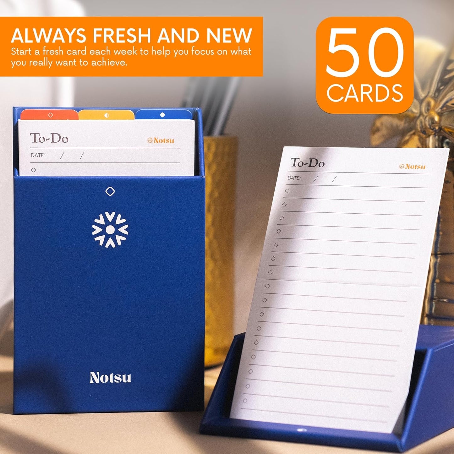 Notsu To Do List Grid Index Cards 3x5 | 50 Task Planner Foldable Vertical Notecards with Rounded Corners