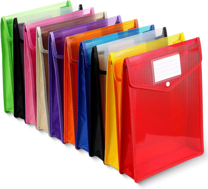 10 Pieces Plastic File Folders Envelope Expanding File Wallet Organizer Documents Folder with Snap Closure and Pocket, A4 Size Waterproof Transparent Pouch(White,Horizontal)