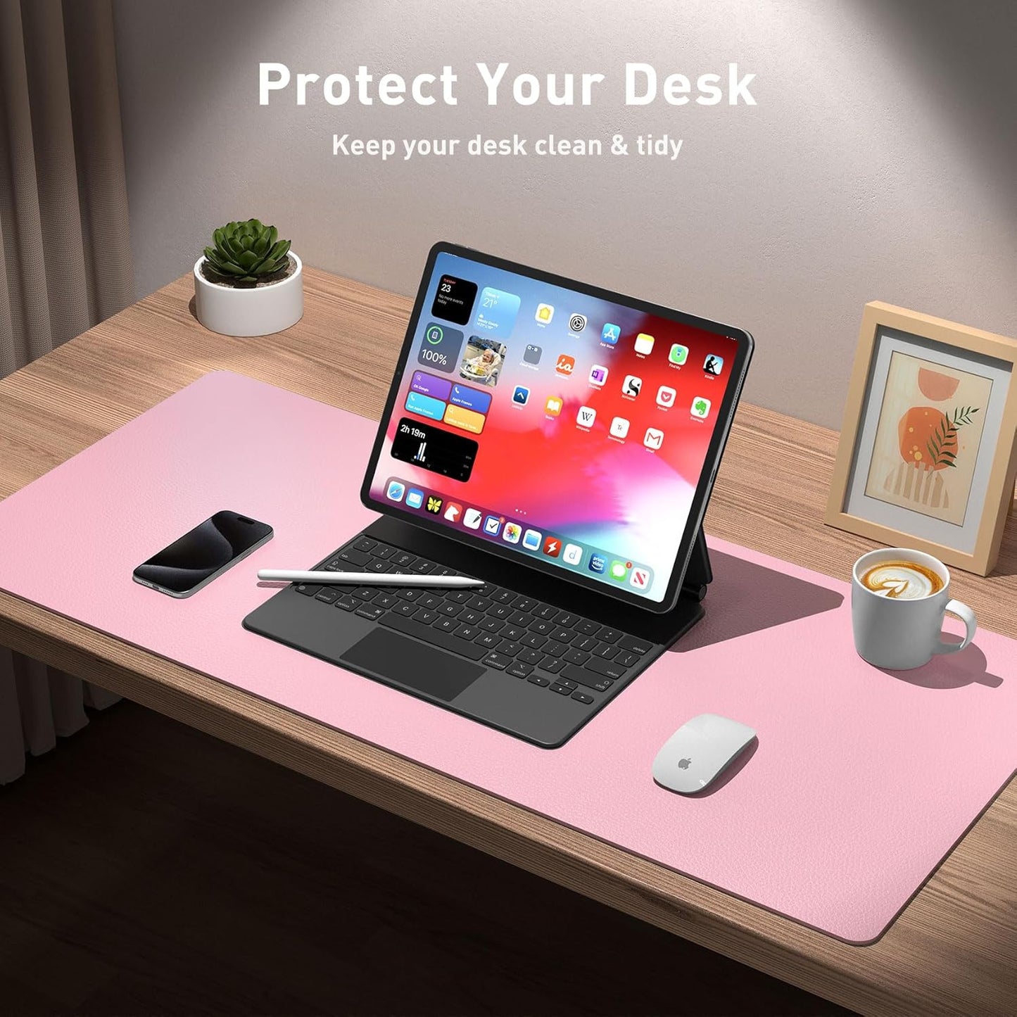 Aothia Leather Office Desk Pad Protector, Non-Slip PU Leather Desk Blotter, Waterproof Laptop Writing Mouse Pad for Office and Home, Black, 31.5" x 15.7" - Colors A
