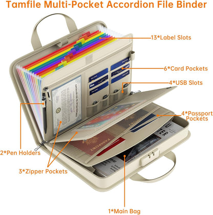 5200℉ Fireproof Accordion File Organizer with Lock, Thickened Document Organizer 13 Pocket with Zipper & Labels, Important Document Organizer, Expanding File Folder with Handle for Letter A4 (Grey)