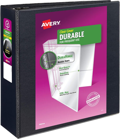 Avery Durable View 3 Ring Binder, 4 Inch EZD Rings, 780 Sheet Capacity, Black, 4.5" Wide Spine, Holds 8.5x11 Paper, 4 Interior Pockets for Organizing Documents & Reports (09800)