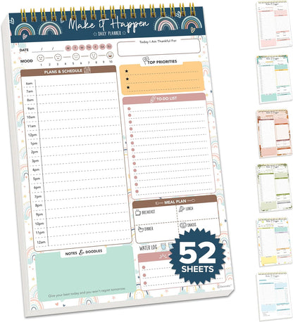Decorably 52 Sheets Boho Celestial Undated Daily to Do List Notepad - 6.5x10" Spring-Bound Planner, Easy Tear-Off, for Schedule, Priorities, Agenda, Water Intake, Meals, Notes & Doodles - Home, Office